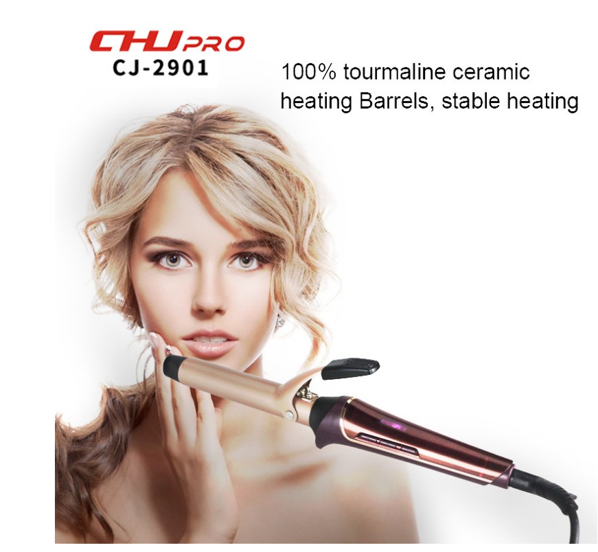 Shen Gunyun 2901 new ceramic LCD display hair curling iron plating gold edged 25mm with clip PTC heating