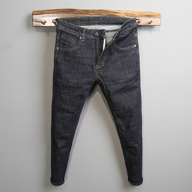 Men's Jeans Primary Colors Spring New Dark Blue Micro Cross 100 Hitch Smoke Pipe Pants Pure Color Minima Washed 90% Pants