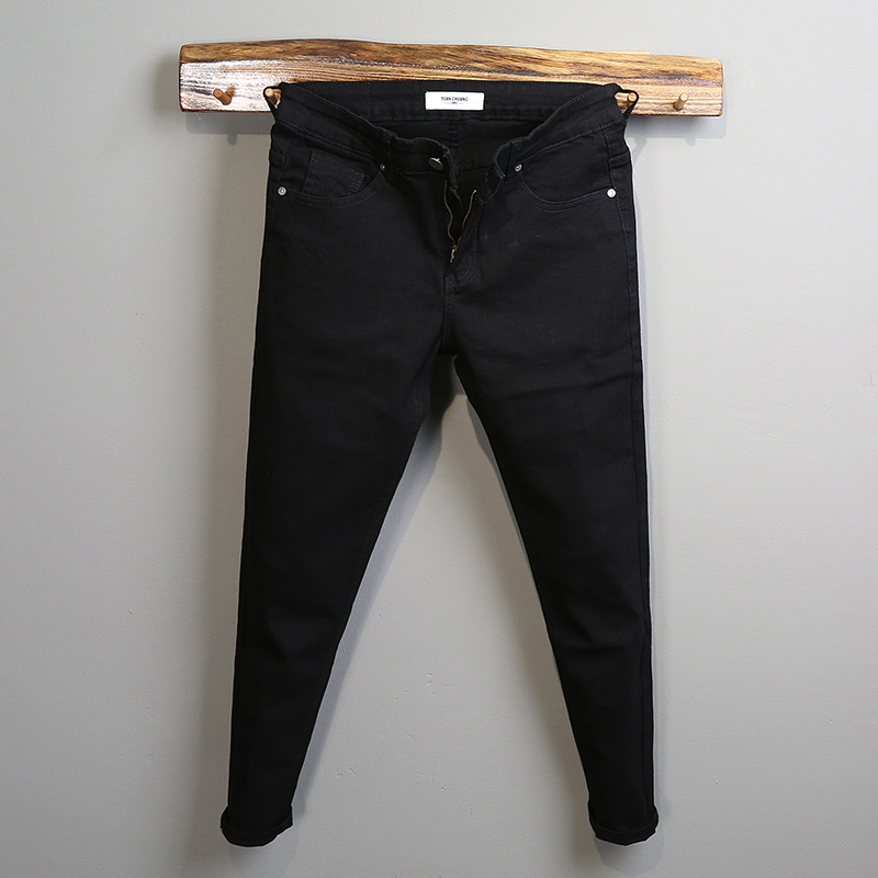 Black jeans men's slim fashion brand winter casual 2022 spring and autumn new elastic nine-point cigarette pipe pants