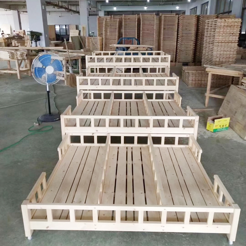 Kindergarten Bed Four Floors Push-and-pull Bed Solid Wood Multilayer Drawer Afternoon Nap Bed Log Children Triple upper and lower bunk beds