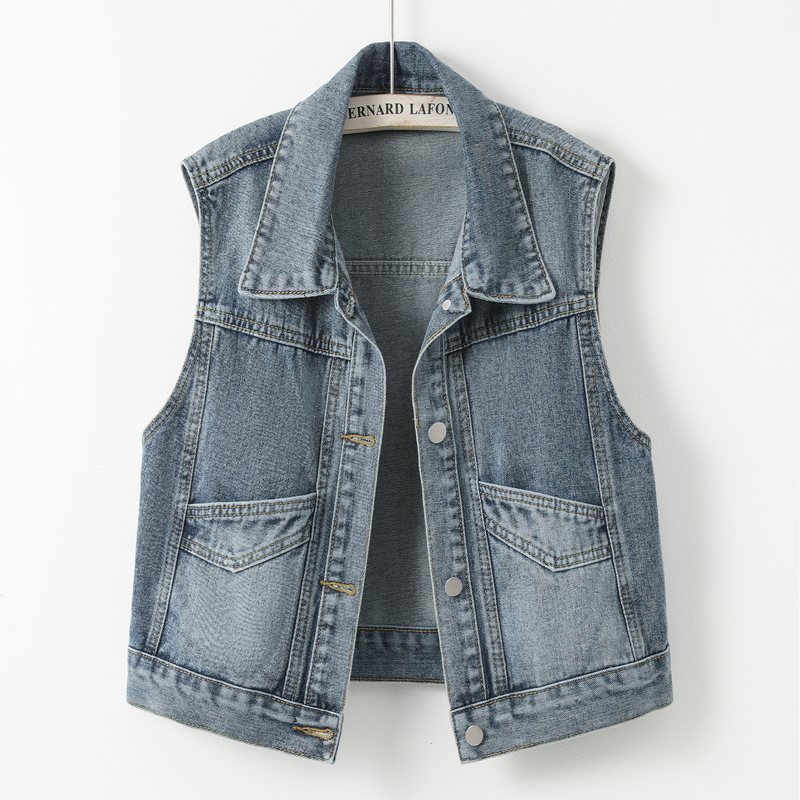 American Retro Washed Denim Vest for Women, Spring and Autumn 2026, Sleeveless Jacket, Loose Single-Breasted Outerwear