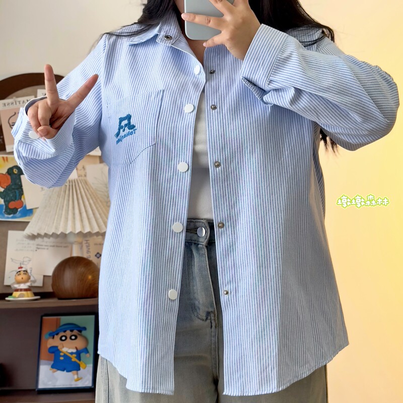 Dundun Forest Real Shot Plus Size Women's Clothing Spring/Summer New Casual Striped Shirt Long Sleeve Sun Protection Shirt Layered Jacket