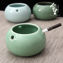 Longquan celadon ashtray ceramic fashion personality creative European trend home living room retro windproof smoke extinguisher