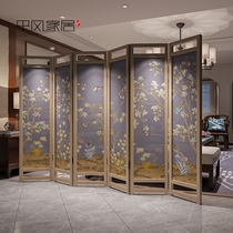 Custom screen partition Living room entrance Bedroom Teahouse Restaurant Hotel folding flowers and birds landscape semi-transparent fabric folding screen
