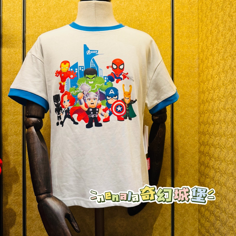 Shanghai Disney Marvel Avengers Superheroes Thor Hulk Iron Man Children's Short Sleeve T-Shirt