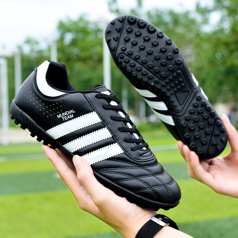 Hard Ground Soccer Shoes for Men and Women, Suitable for Primary and Secondary School Students, Wear-Resistant for Cement Ground, Children's Training-Specific, White Running Shoes with Black Studs