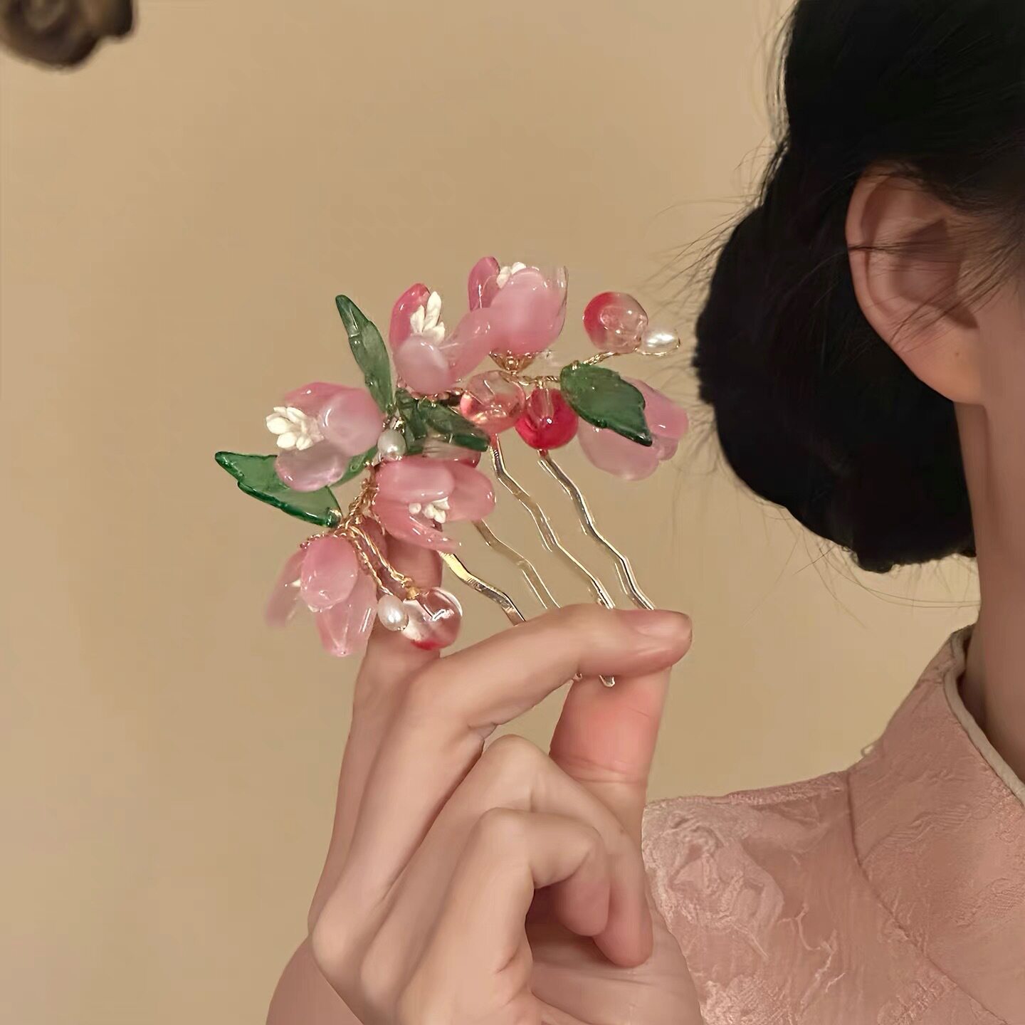 2026 New Style "Spring Blossoms" Super Fairy Pink Flower U-Shaped Hairpin, New Chinese Style Hair Comb, Hair Accessory for Women