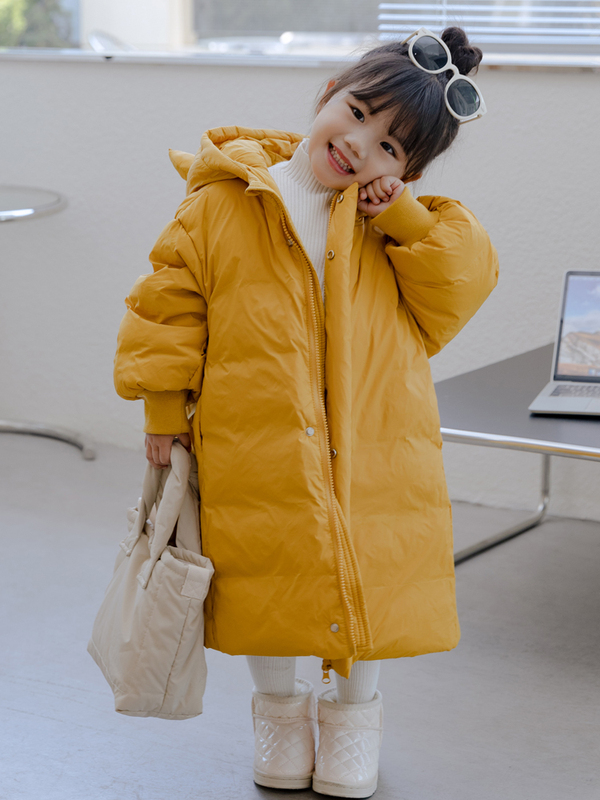 Winter Children's down Jacket with Horn Design, Little Devil Style, Boys and Girls Long Over-The-Knee Warm Autumn and Winter Loose Coat, Korean Style