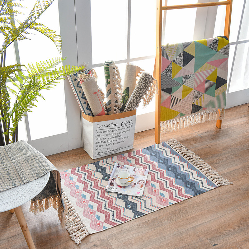 Nordic Moroccan carpet floor mat ins tassel hand woven into the foyer thin foot pad doormat absorbent