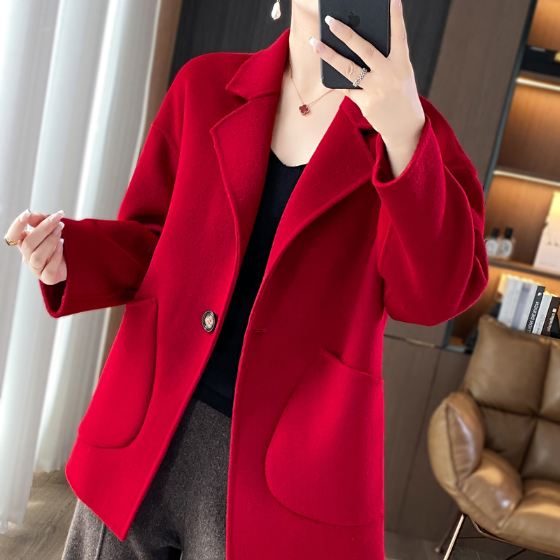 Wool Coat for Women, Double-Sided Woolen Fabric, Korean Style, Large Size, Loose Fit, Autumn and Winter, Hepburn Style, Woolen Coat for Middle-Aged and Elderly Women Wool Coat for Women, Double-Sided Woolen Fabric, Korean Style, Large Size, Loose Fit, Autumn and Winter, Hepburn Style, Woolen Coat for Middle-Aged and Elderly Women