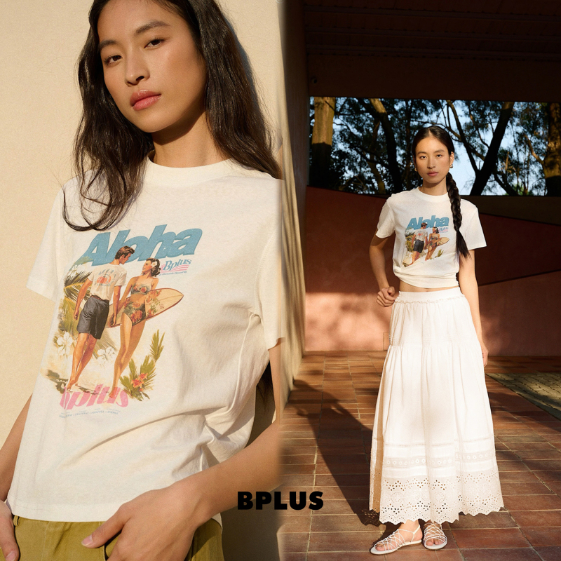 Bplus Celebrity Style Aloha Hawaiian Island Vacation American Retro Portrait Surfing Print T-Shirt Bplus Celebrity Style Aloha Hawaiian Island Vacation American Retro Portrait Surfing Print T-Shirt
