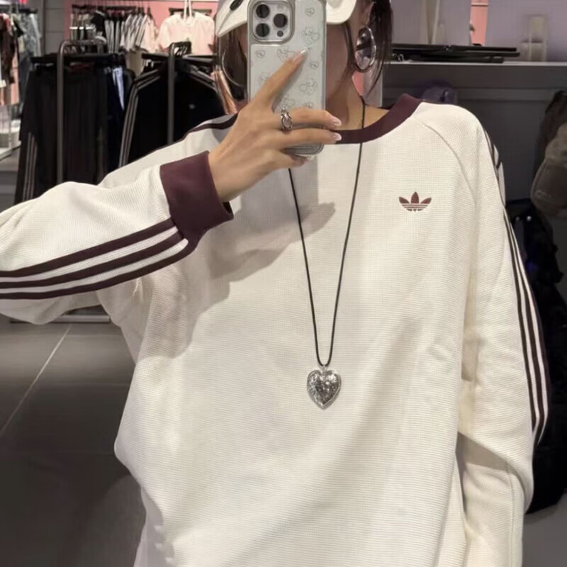 【New Arrival】Adidas Trefoil Waffle Loose Three-Stripe Long Sleeve Ld6431