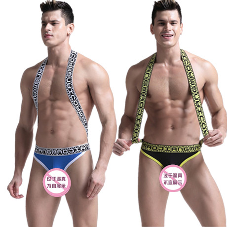 Gay gay sexy sex underwear Open mesh breathable double-thong pants jumpsuit baby bag panties open butt ass