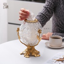 Retro French egg-shaped crystal glass brass paper box light luxury living room and restaurant European round tissue box ornaments