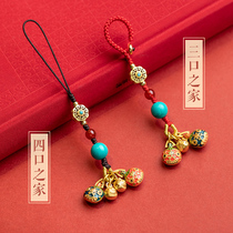 Pure copper swallowing gold beast mobile phone pendant ornaments Net red men and women couple key chains to attract wealth day into the gold pendant hanging chain