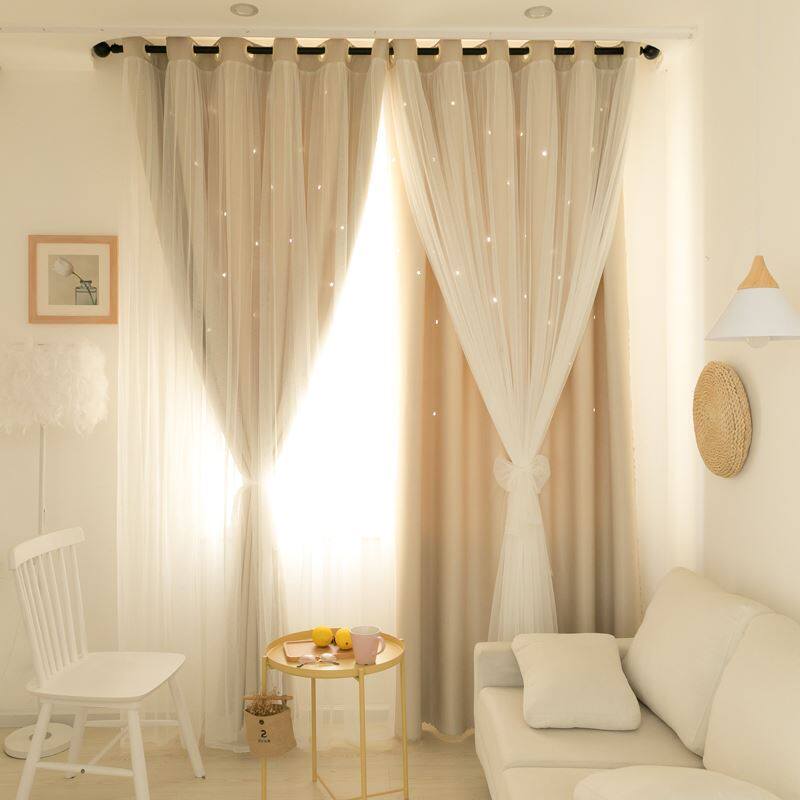 2021 net red popular curtain 2022 bedroom Nordic ins style white screen window two-layer blackout curtain simple