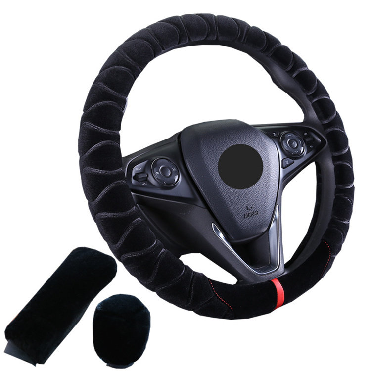 Car Steering Wheel Cover Winter Gloves Warm Autumn Winter Sheep Plush Short Fur Three Sets Universal Non-slip Multicolor