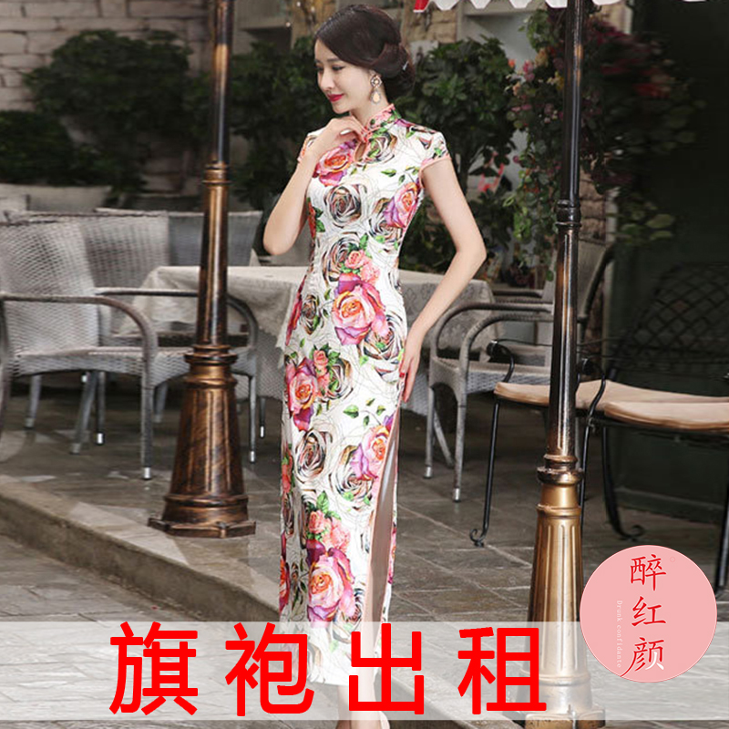 (Lease) Long Version Short Sleeves High Bifurcation Elegant Improvement Qipao WALK SHOW Artisanal Fashion New Hire