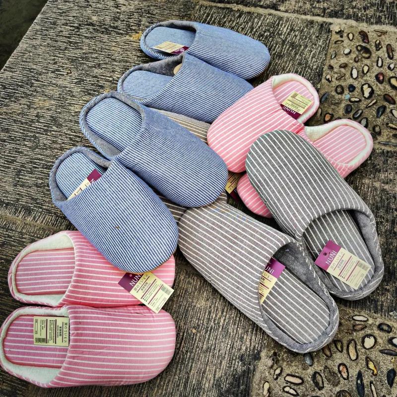 Outlet Japan Order Home Lovers Muted Non-slip Soft Bottom Memory Sponge Suede Striped Slippers Cotton Tug