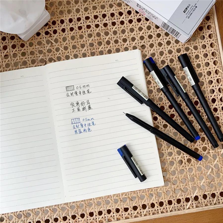 No Inprint Wind Box Mount ~ 12 Black Blue Neutrale Pen 0 5mm Needle Tube Head Pen Shaped Profile Smooth Nature