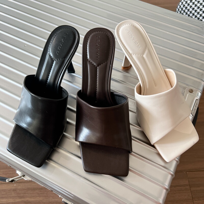 2026 Summer New Shoes European and American Style Square Toe Stiletto Slip-On Women's Outdoor Mules High-Heeled Sandals for Women