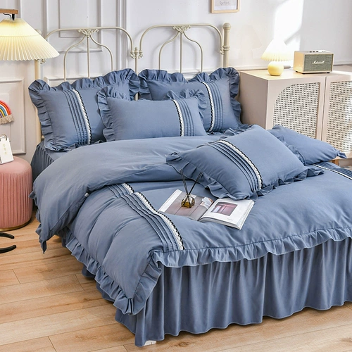 Цветной комплект, пододеяльник, простыня, фартук, в корейском стиле, 4 предмета, простой и элегантный дизайн, популярно в интернете