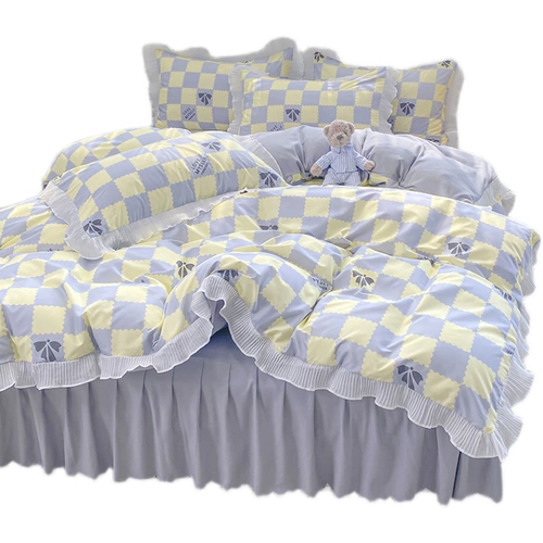 Свежий хлопковый комплект, покрывало, пододеяльник для принцессы, простыня, популярно в интернете, 4 предмета, в корейском стиле