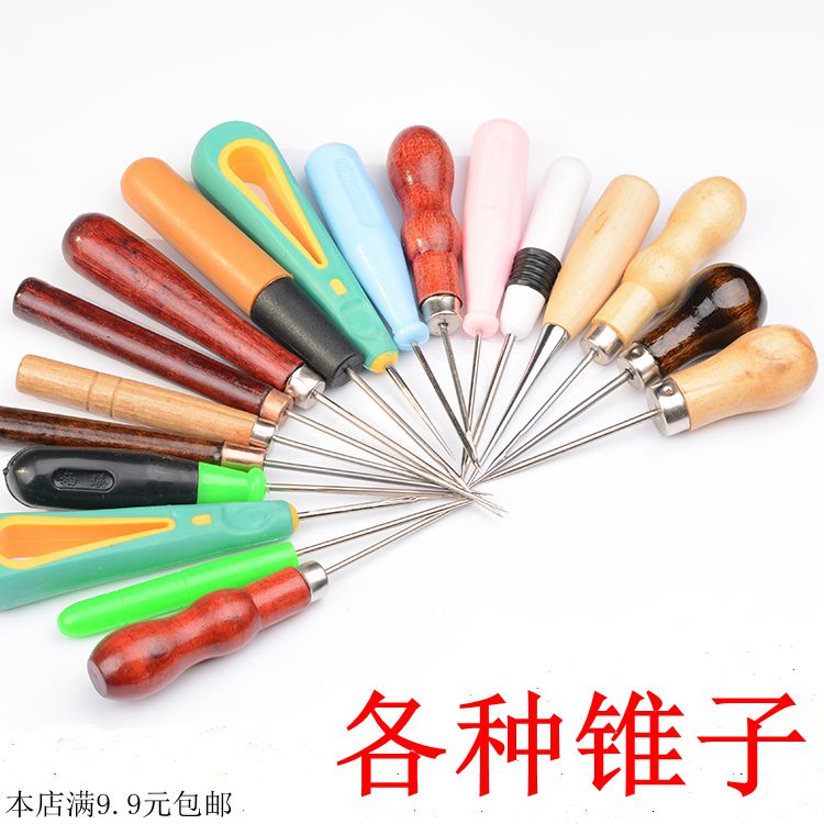 9 9 Wooden handle awl tool shoe awl drill thousand pieces pass with hook awl needle mending shoe cone punching shoe cone