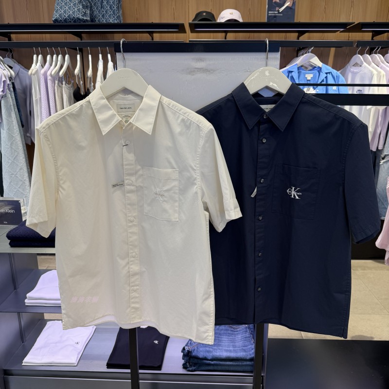 Ck Jeans26 Spring and Summer New Men's Embroidered Patch Pocket Pure Cotton Poplin Loose Short-Sleeved Shirt 4Rg102G