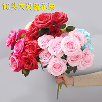 10 head rose bouquet emulation floral home table vase flower arrangement fake silk flower wedding celebration road leading decoration handholding the flower