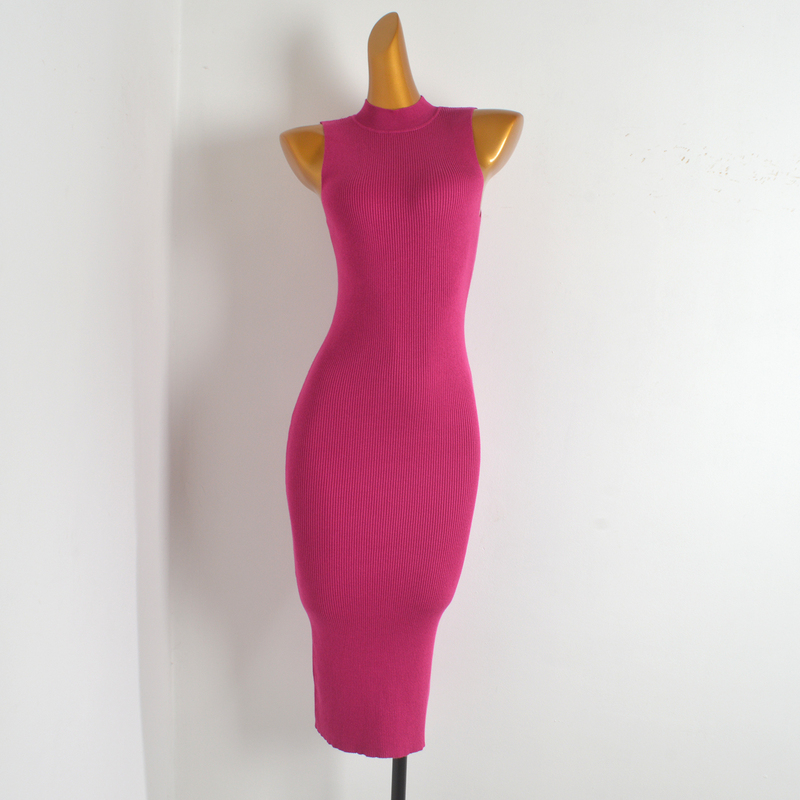 Foreign Trade Single-Piece Half-High Collar Sleeveless Regular Shoulder Slim-Fit Stretchy Slimming Over-The-Knee Tank Dress for Autumn and Winter, Knitted Dress for Layering Foreign Trade Single-Piece Half-High Collar Sleeveless Regular Shoulder Slim-Fit Stretchy Slimming Over-The-Knee Tank Dress for Autumn and Winter, Knitted Dress for Layering