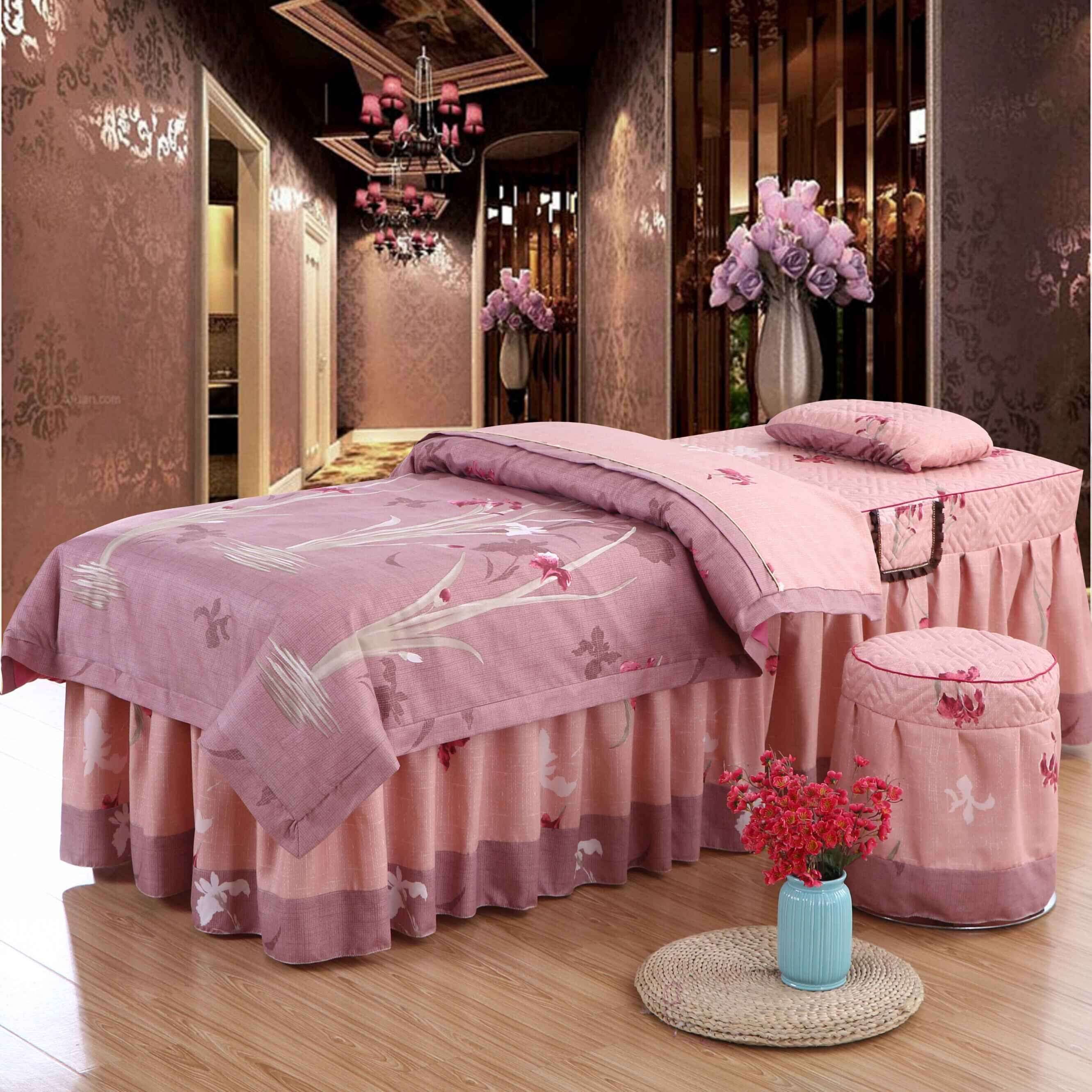 Beauty bed Four pieces of Nordic style high-end atmosphere upper class thick sky blue bed cover can be set with no-hole bed cover