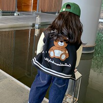 OKAIDI French girl girl jacket spring and autumn baseball uniform 2022 female baby splicing spring dress loose jacket blouses