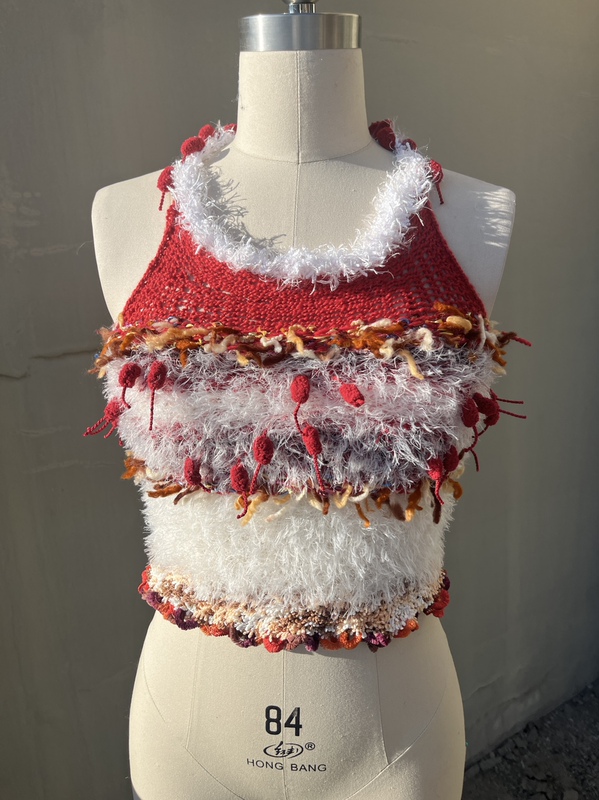 Juejueworks Handmade Woolen Knitted Stereo Christmas Vest New Year's Top Suspender Slim Plush Splicing