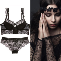European and American bra suit Sexy lace mesh yarn small breasts to woo thin and lace bra side to receive secondary milk lingerie female summer