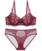 Autumn-winter ultra-thin lingerie suit large chest display small bra anti-sagging adjustment without sponge lace with steel ring big code female