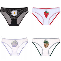 New Teenage Girl Cute Embroidery Sexy Lace Pants Lady Breathable Mesh Yarn Wrap Hip Triangle Underwear Low Waist Pants Summer