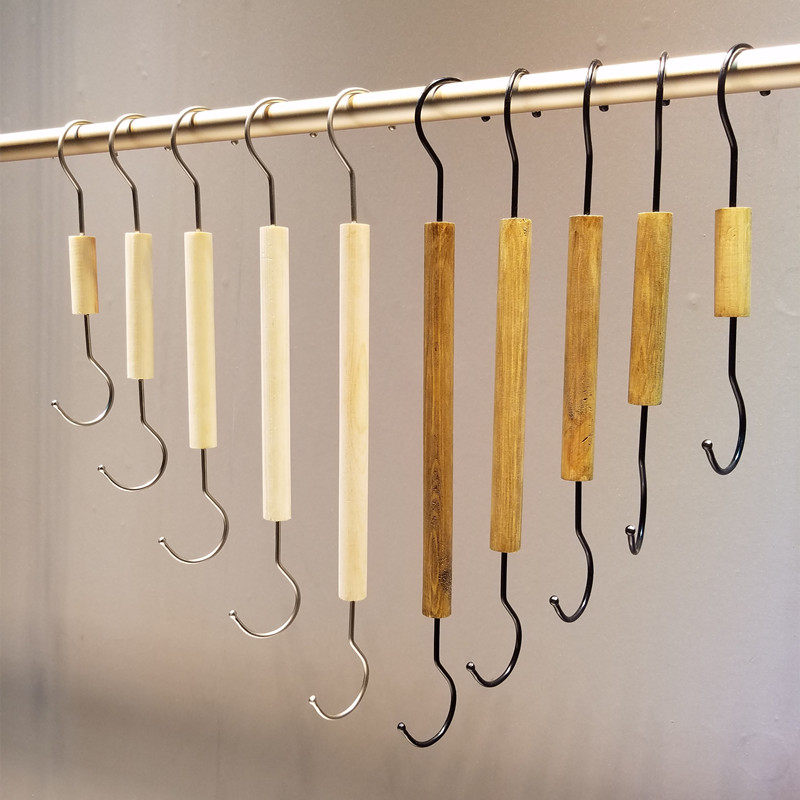 Clothing Shop S Hook Long Clothing Hook Hooks Hook rack Large S type solid wood hanging clothes hook imitation ancient hanger round wood stick S hook-Taobao