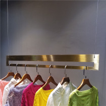 Clothing store hanging mens and womens display stand titanium wire drawing shelf hanging stainless steel hanger hanging clothes on the wall side hanging