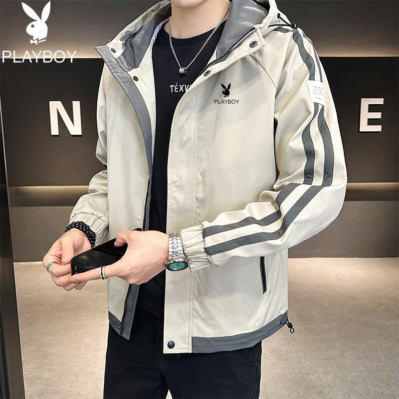Playboy Jacket Men's Autumn and Winter 2024 New Workwear Hooded Jacket Plus Velvet Cotton Jacket Loose Large Size Youth