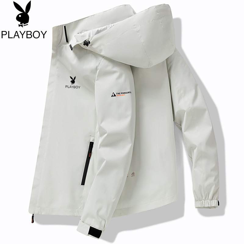 Playboy Men's Jacket for Spring, Autumn, and Winter Outdoor Windproof Waterproof Trendy Brand Workwear Versatile Fleece-Lined Jacket