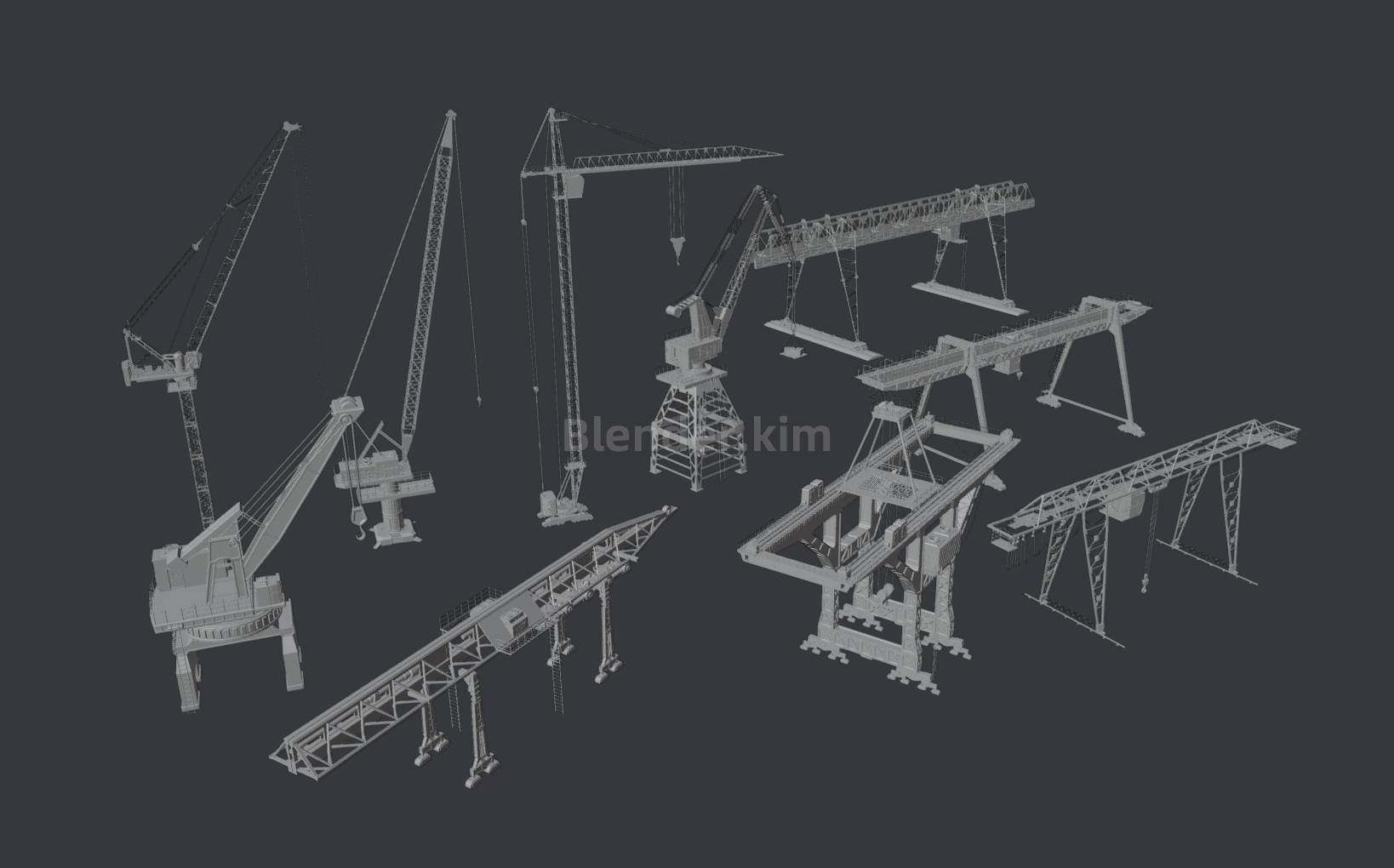 10个起重机/工地塔吊模型(无贴图)-魔酷网