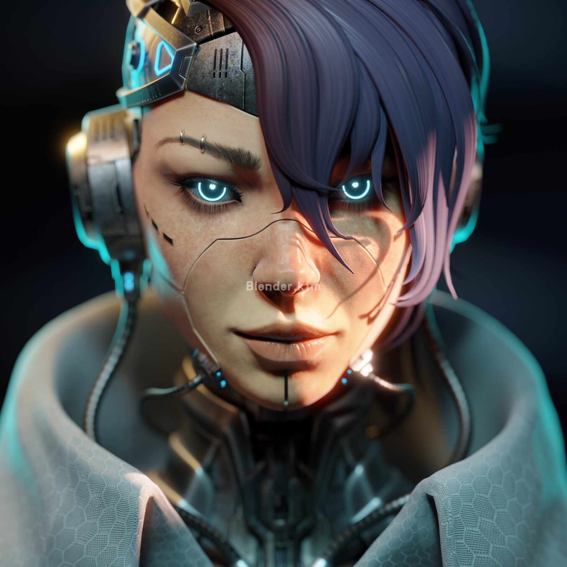 赛博朋克半身战士 Cyberpunk style girl-魔酷网
