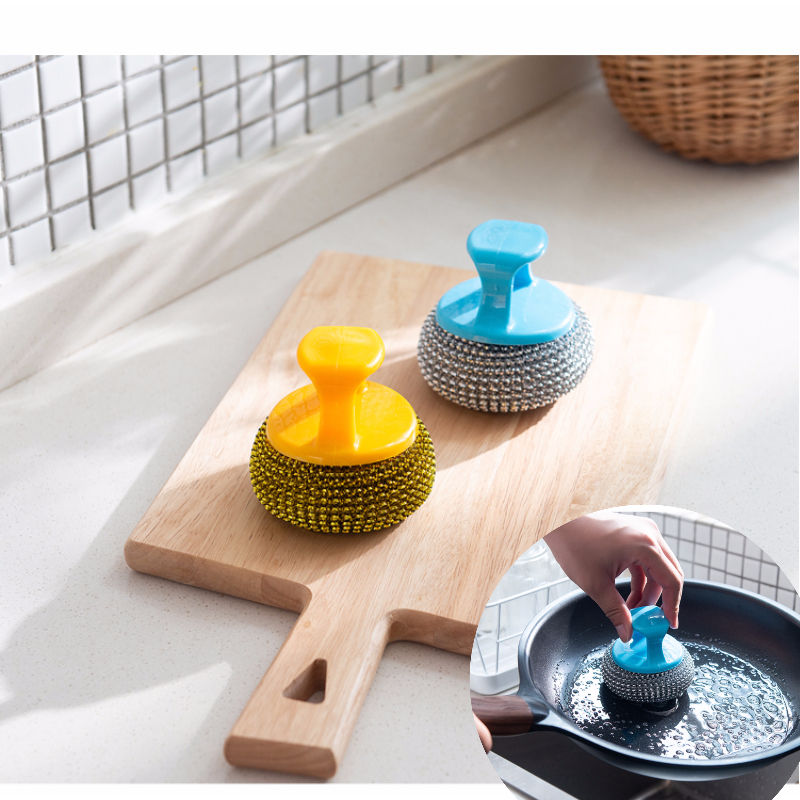 Removable and washable without hurting the pot kitchen artifact non-stick oil steel wire ball cleaning ball large handle PET ball