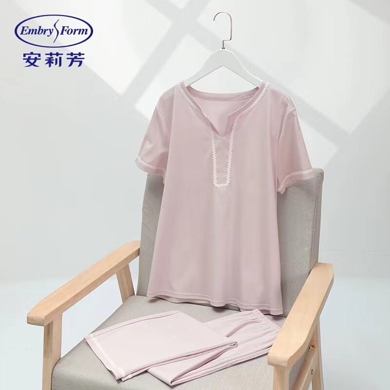 Embry Counter New Mercerized Cotton Small V Round Neck Short-Sleeved Pajamas and Pajamas Women's Home Wear Set El00719