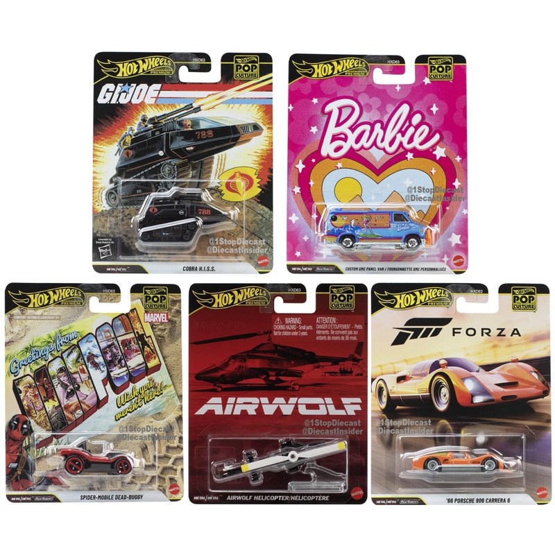 Hot Wheels Hxd63 Pop Culture Porsche Barbie Tank Helicopter Spider-Man Car Model