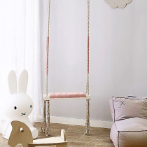 INS Indoor childrens swing hanging chair Room decoration leisure toy solid wood sponge pad cotton rope hanging chair