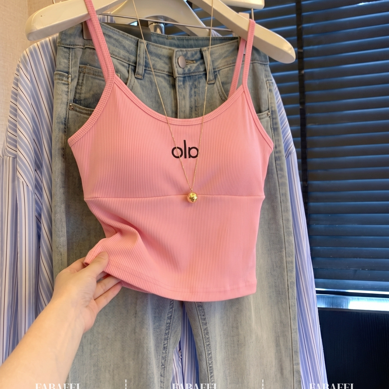 Dopamine Sweet Girl Style Pink Letter Camisole Women's Summer Backless Bra Integrated Tank Top Petite Sleeveless Top Dopamine Sweet Girl Style Pink Letter Camisole Women's Summer Backless Bra Integrated Tank Top Petite Sleeveless Top