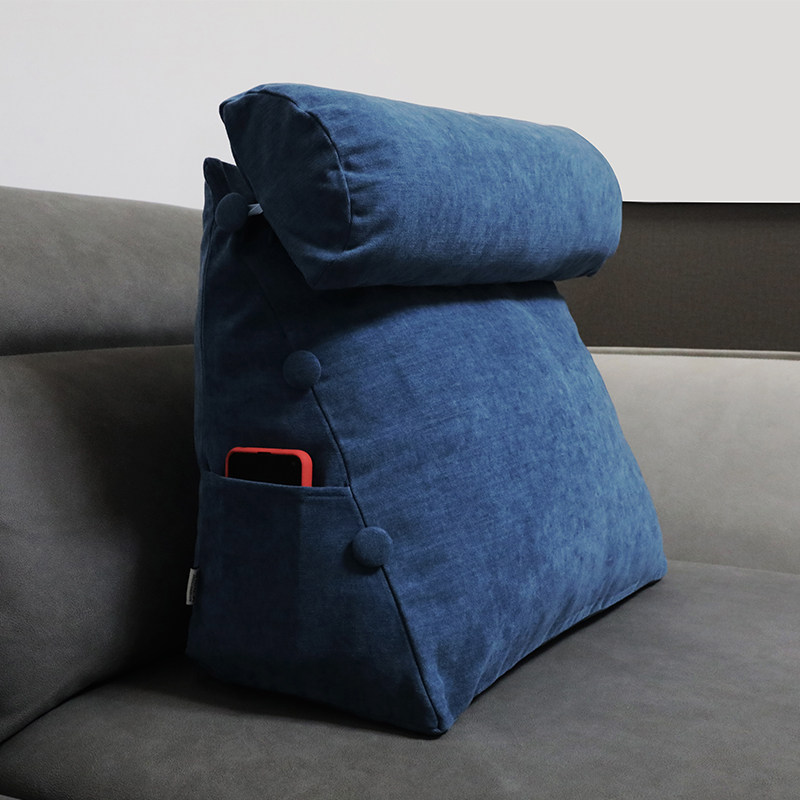 Casual Multifunctional Sofa Waist Pillow Close To Pillow Silk Suede Blue Triangle Headboard Backrest Multifunctional neck pillows removable