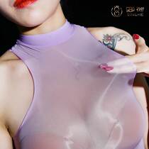Summer style 912-needle oily stockings vest sleeveless female transparent chest wrap short style navel exposed ultra-thin large size oily tube top
